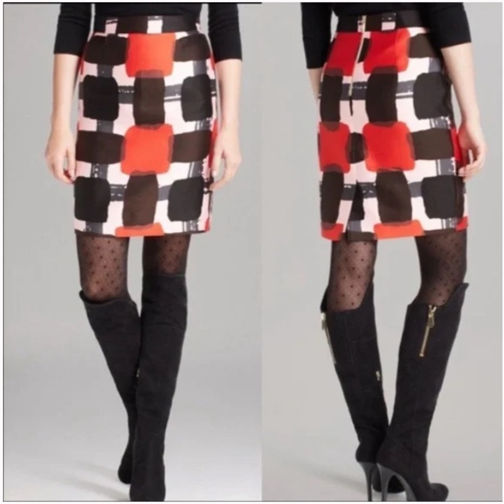 kate spade Red, Black & White Geometric Pencil Skirt
